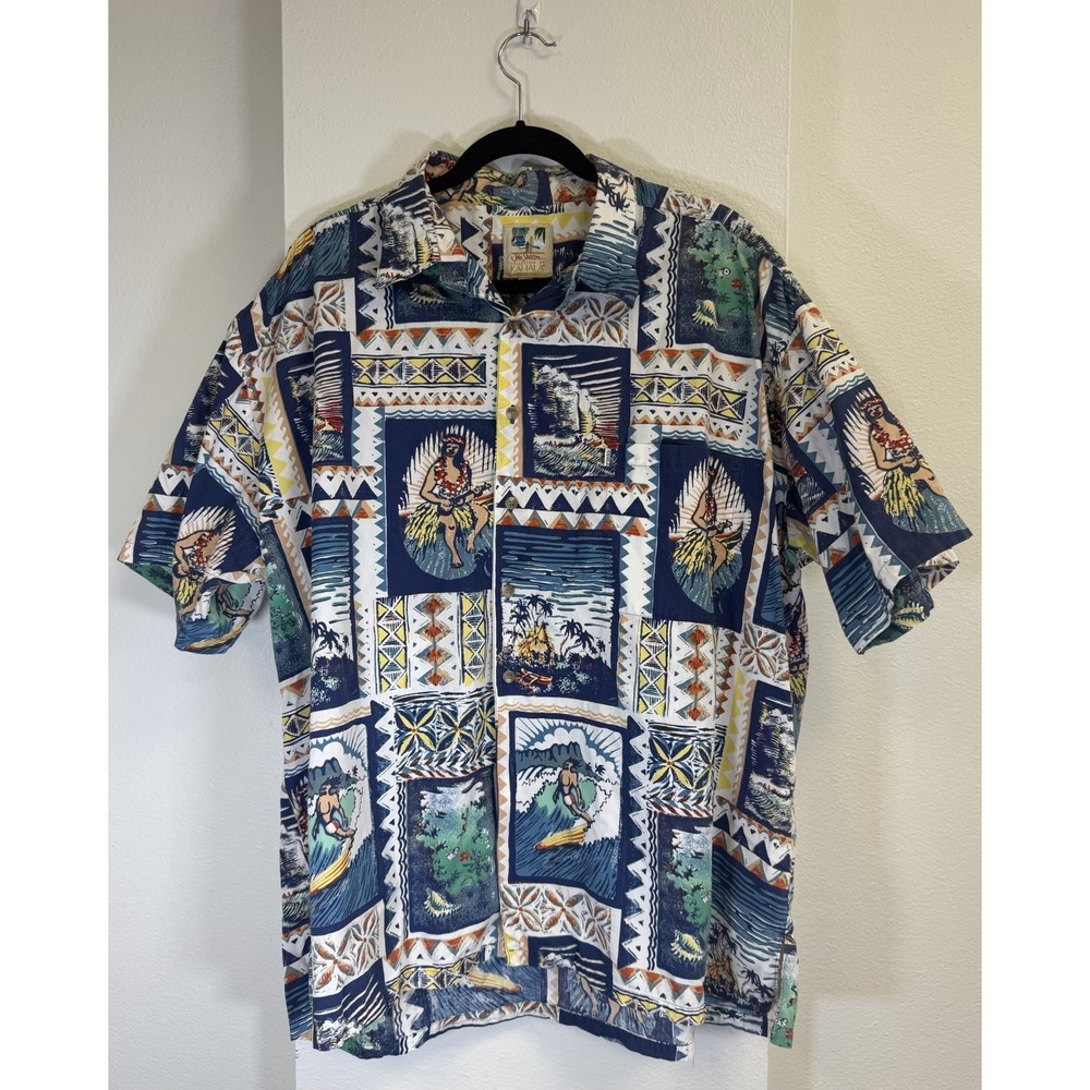 Kahala John Severson Hawaiian Cotton Button Up Shirt Hula Surfing Diving 3XL